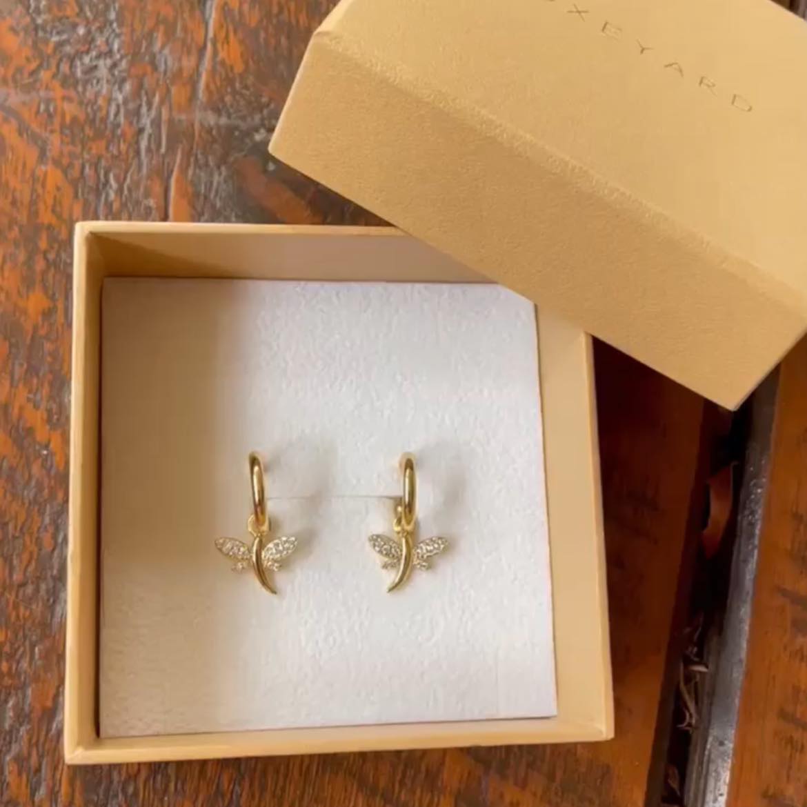 dragonfly hoop earrings in packaging